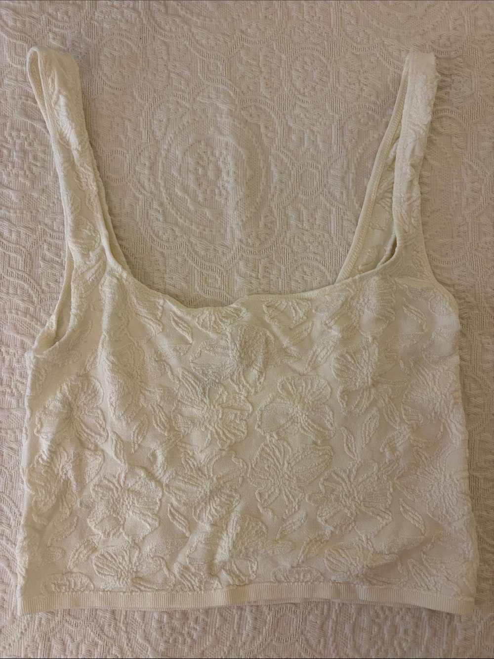 Anthropologie Cream Floral Textured Tank